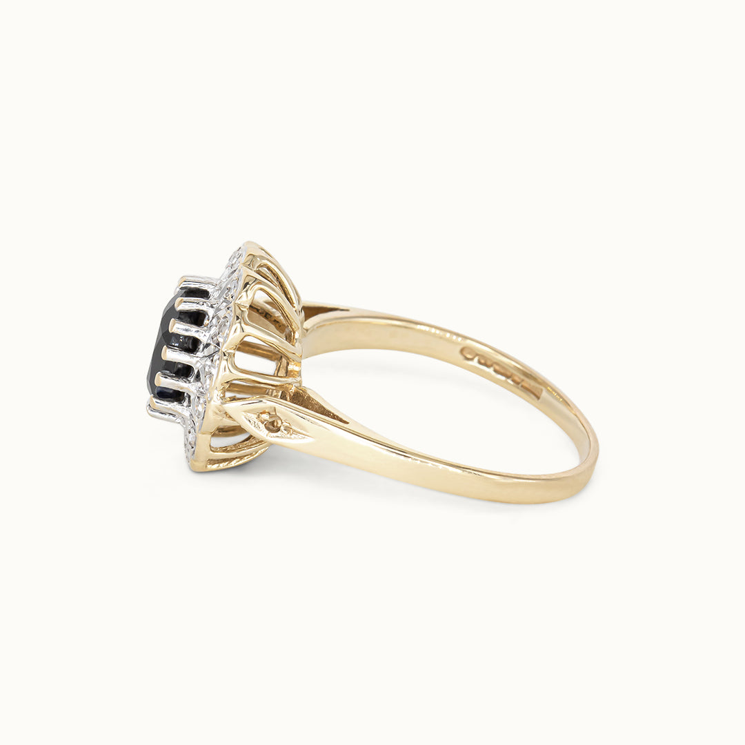 Vintage 9K Saffier & diamant ring