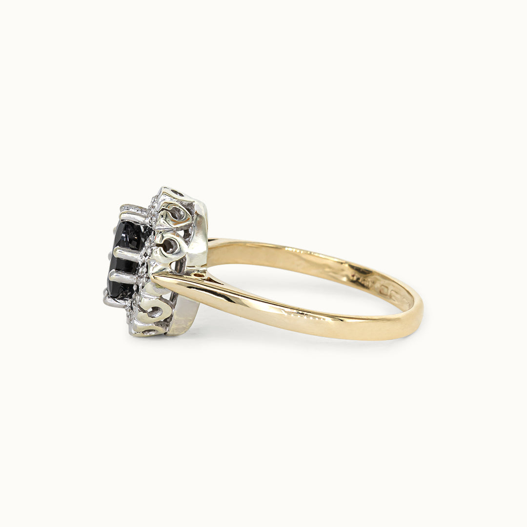 Vintage 9K Saffier & Diamant Ring