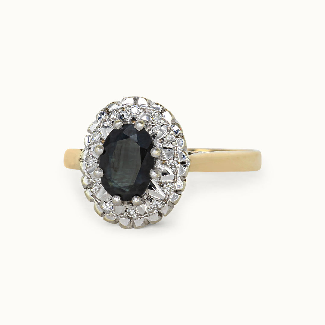 Vintage 9K Saffier & Diamant Ring