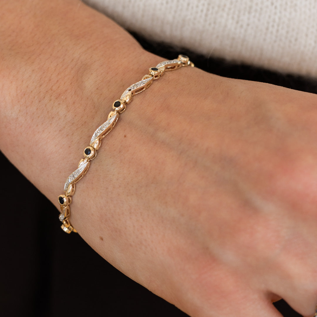 Vintage 9K Diamant & Saffier Armband