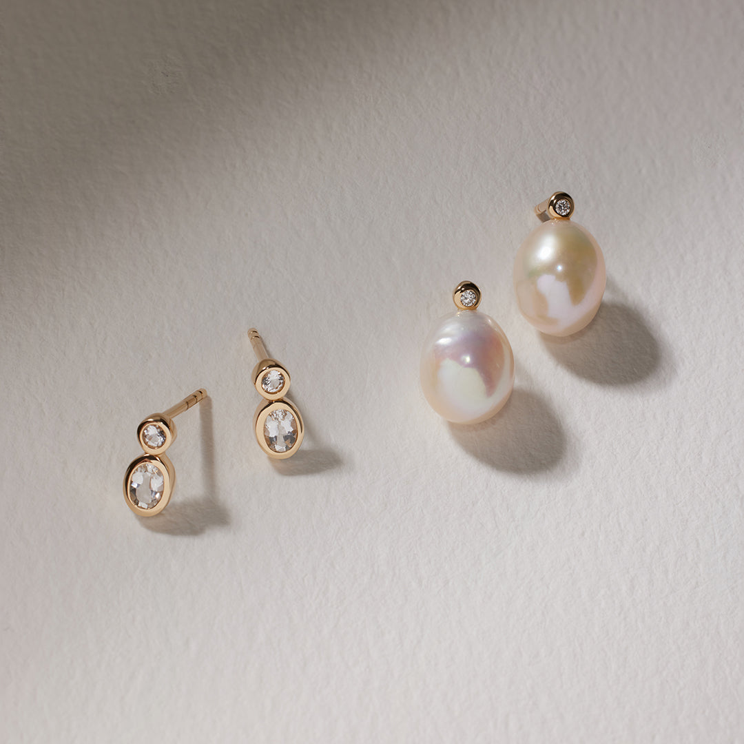 Pearl & Diamond Drop Earrings