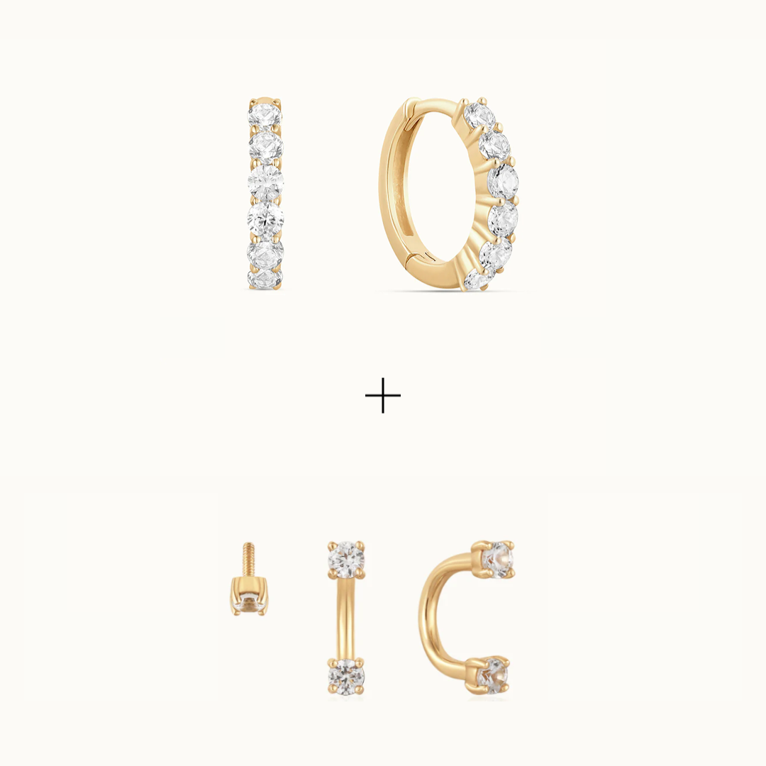Bold Diamant Huggies + Glint Piercing Set