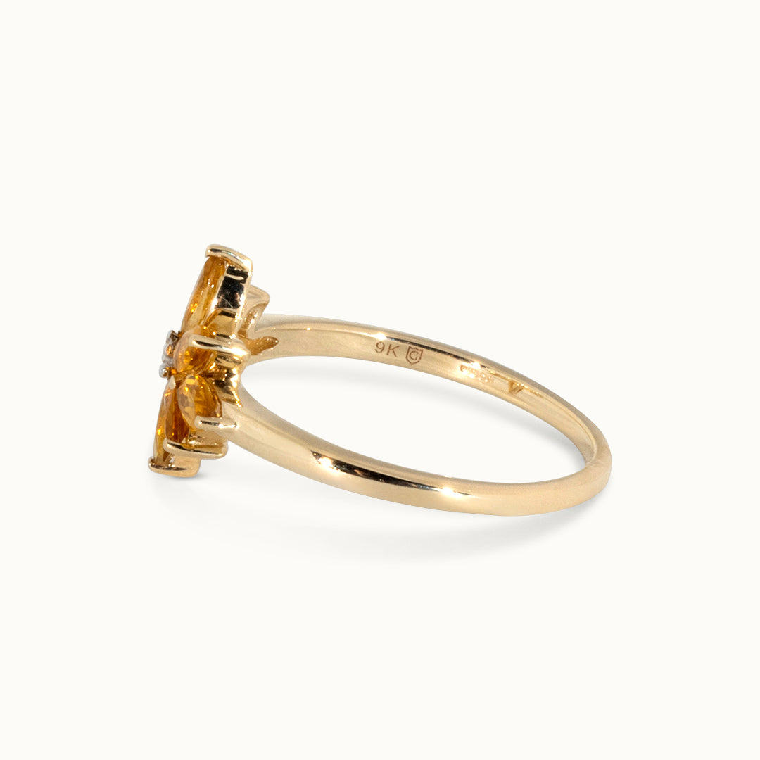 Vintage 9K Geel Citrien Bloem Ring