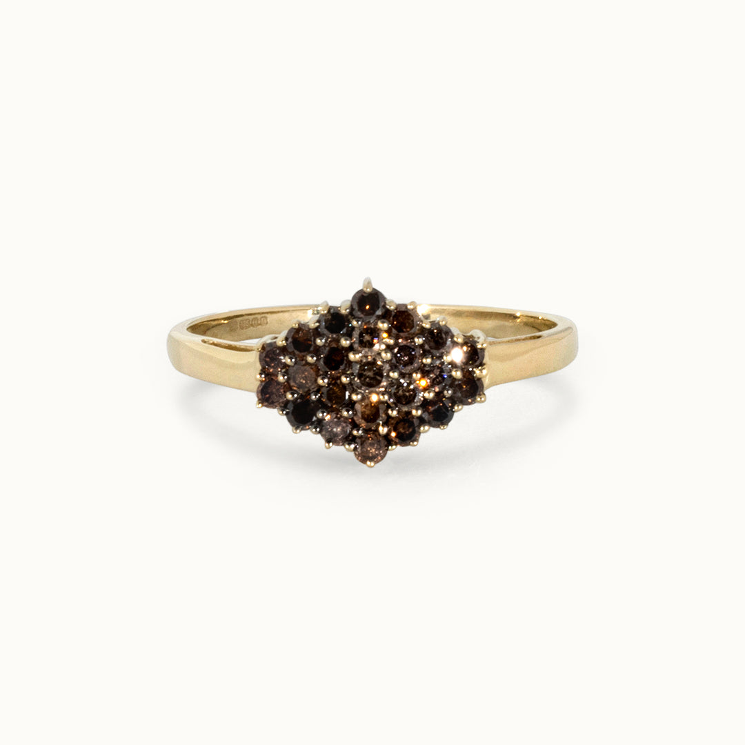 Vintage 9K Geel Champagne Diamant Ring