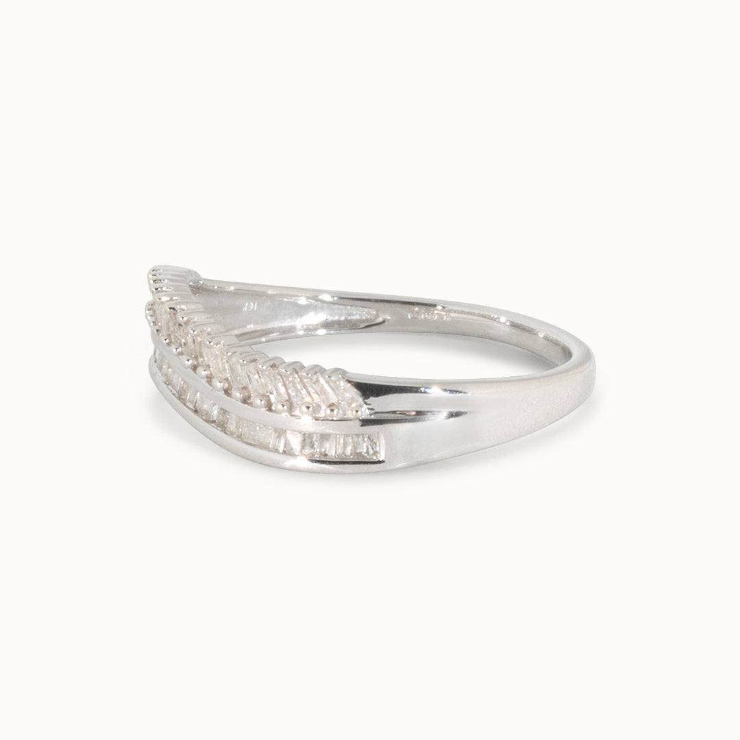Vintage 9K Wit Baguette Diamant Ring