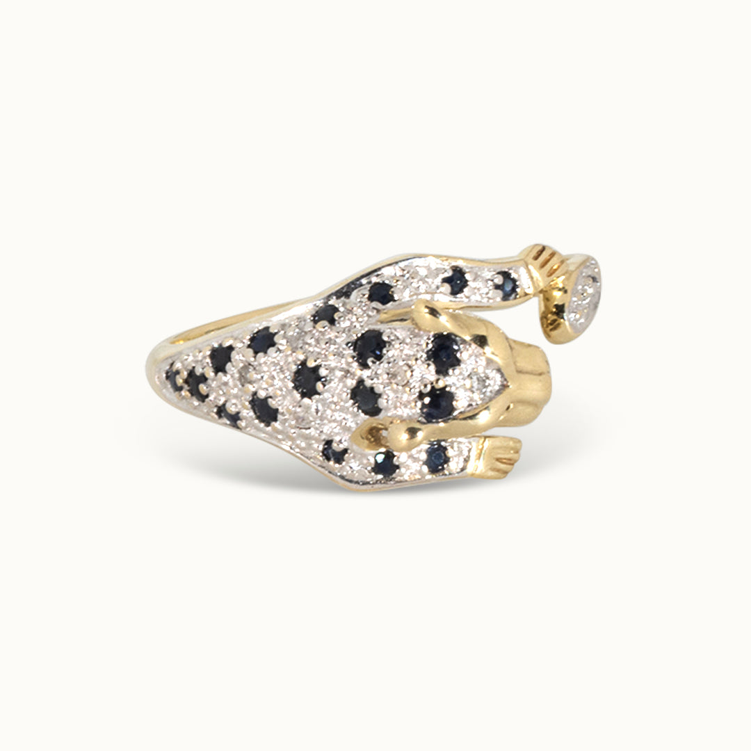 Vintage 9K Panter Diamant & Saffier Ring