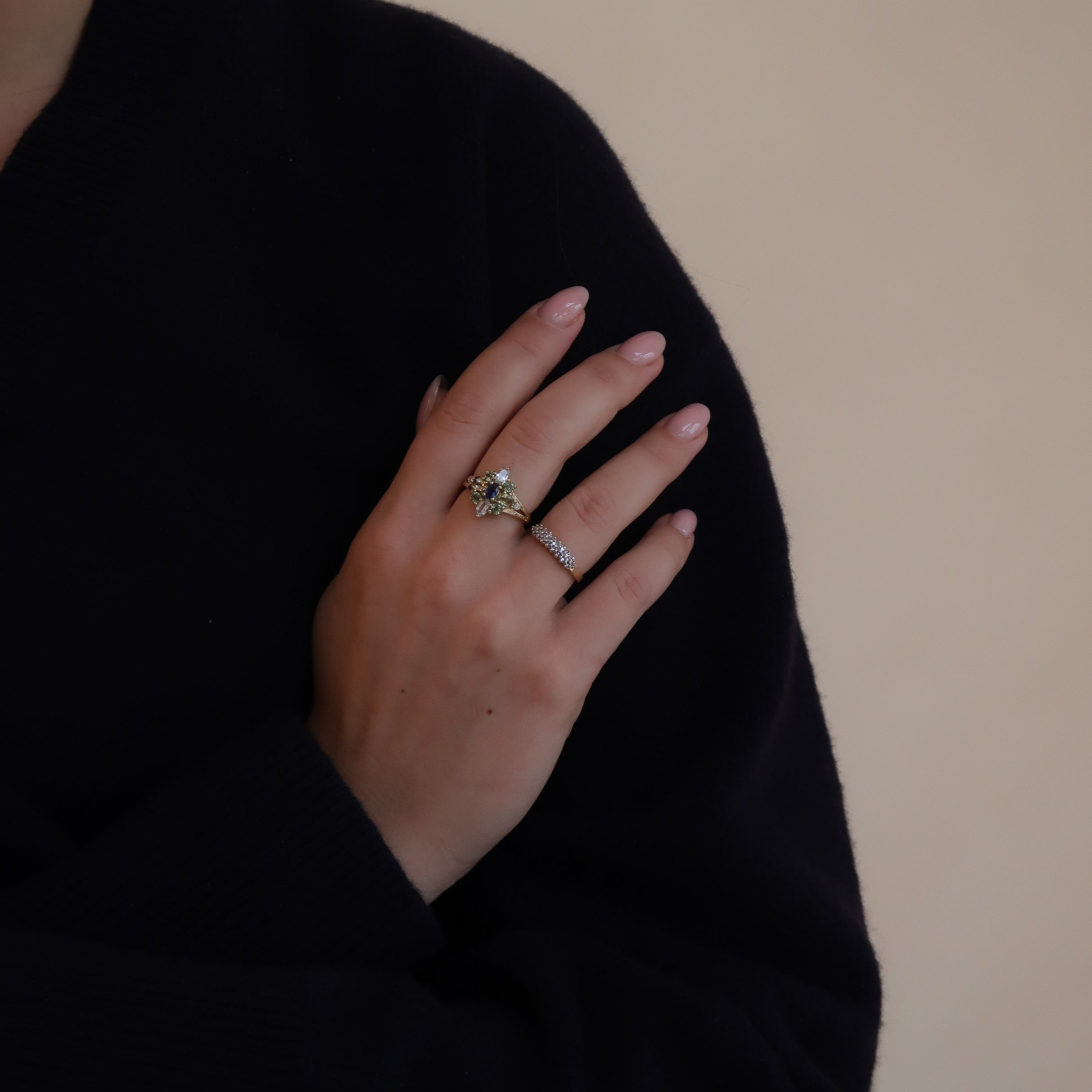 Vintage 9K Geel Diamant, Topaas, Citrien, Peridoot Ring