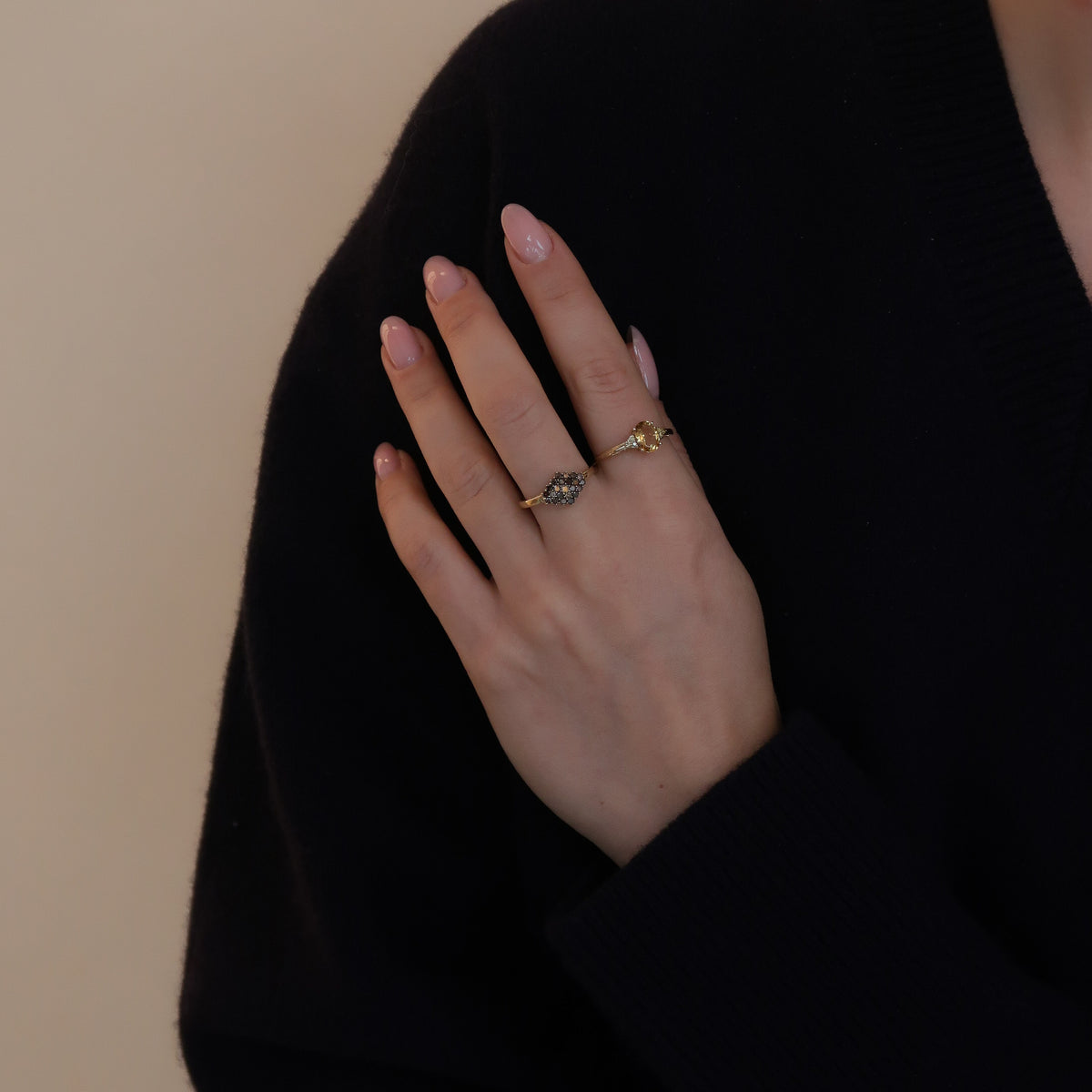 Vintage 9K Geel Citrien & Diamant Ring