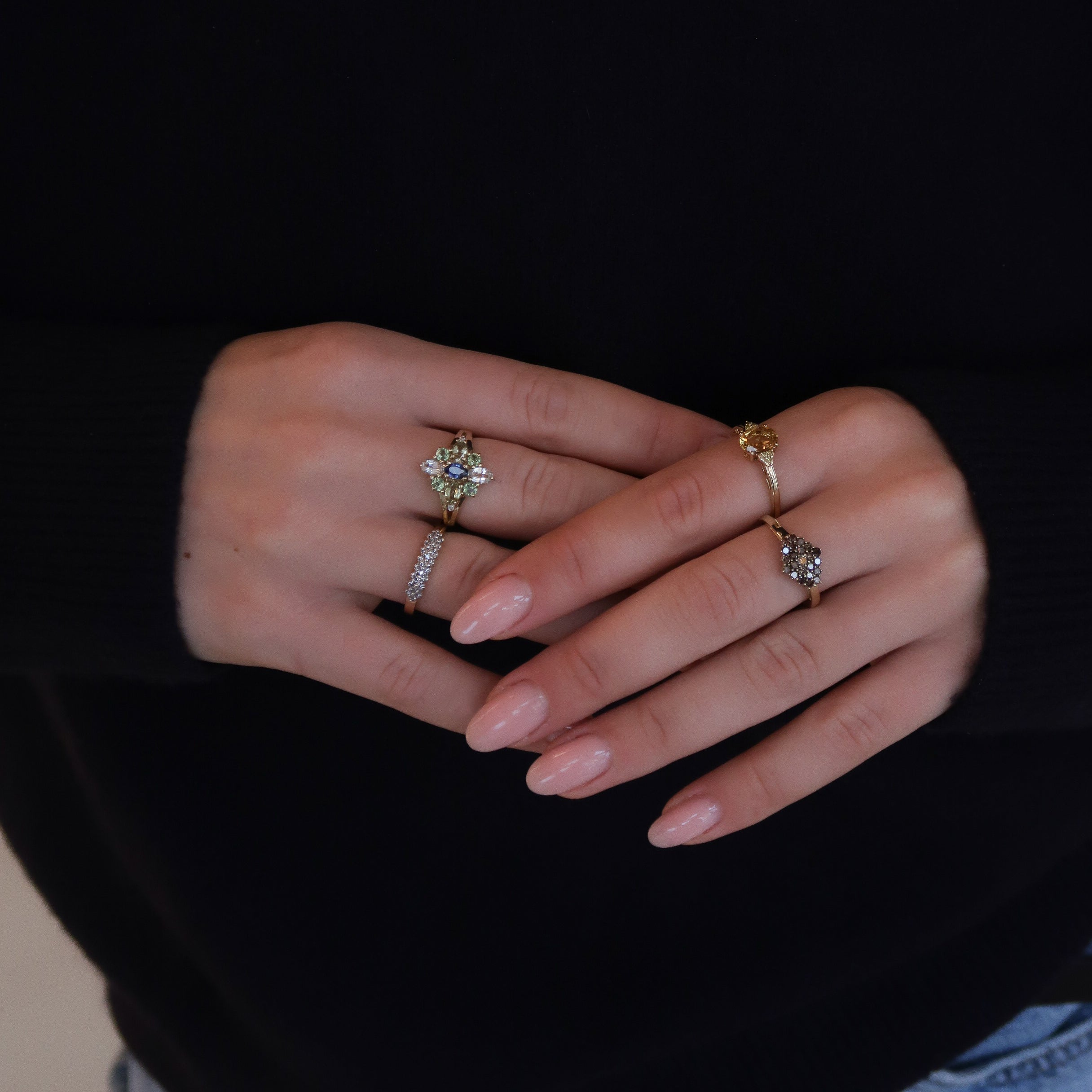 Vintage 9K Geel Diamant Rij Ring