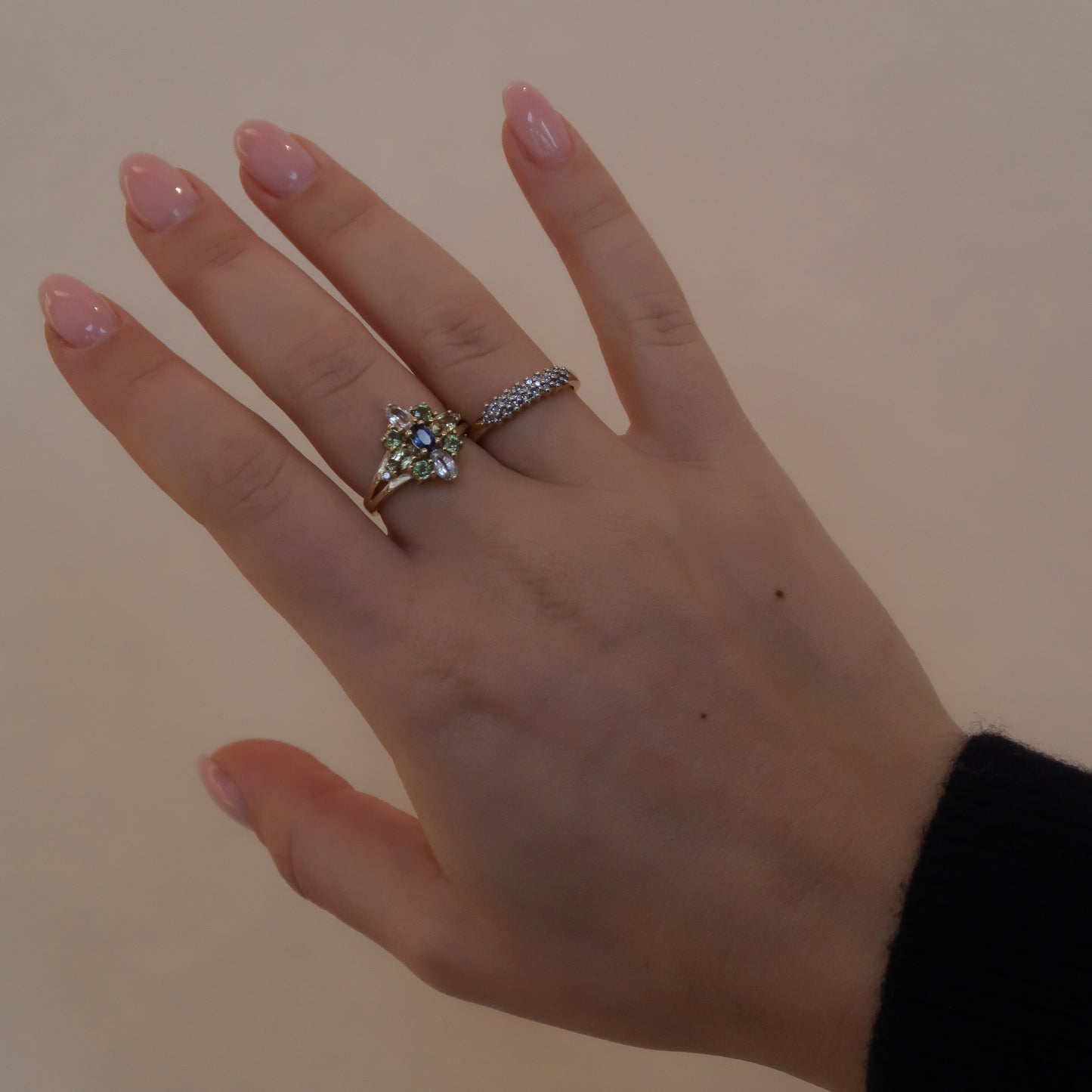 Vintage 9K Geel Diamant Rij Ring