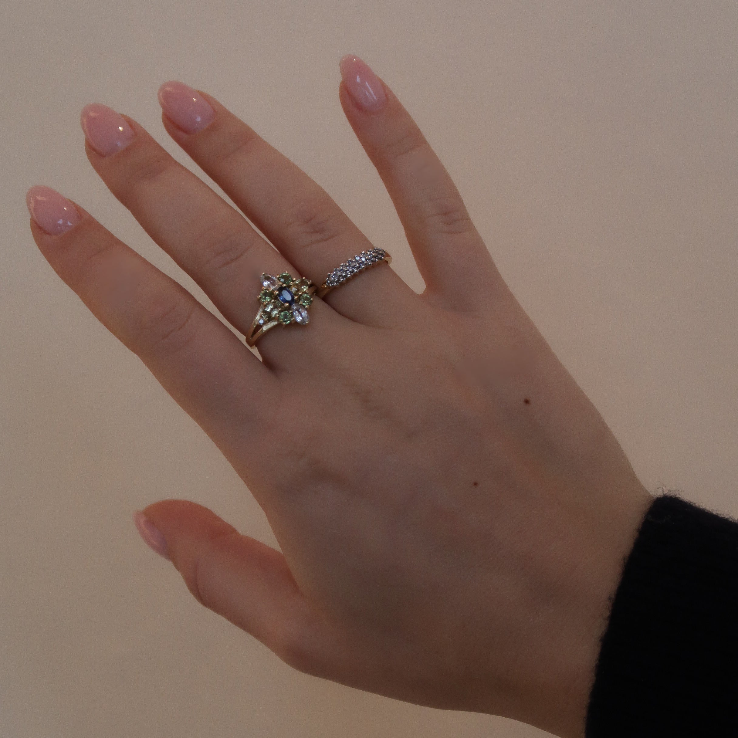 Vintage 9K Geel Diamant, Topaas, Citrien, Peridoot Ring