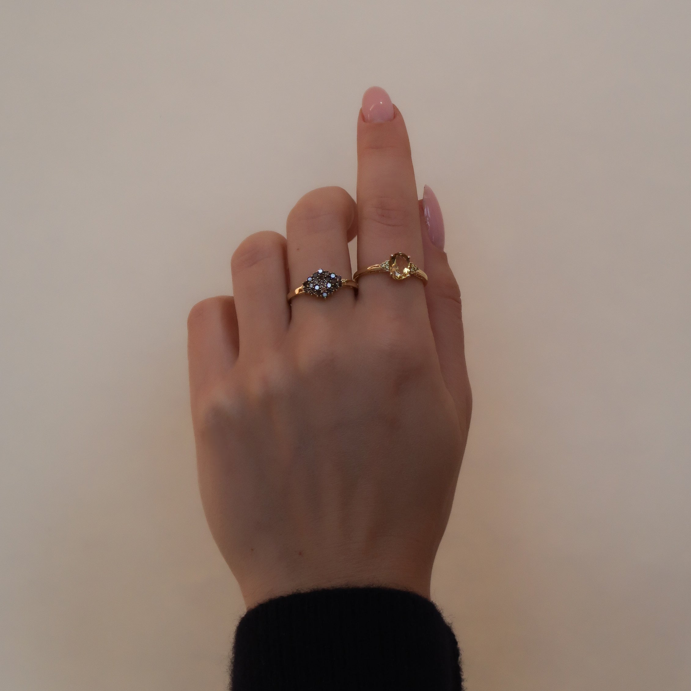 Vintage 9K Geel Citrien & Diamant Ring