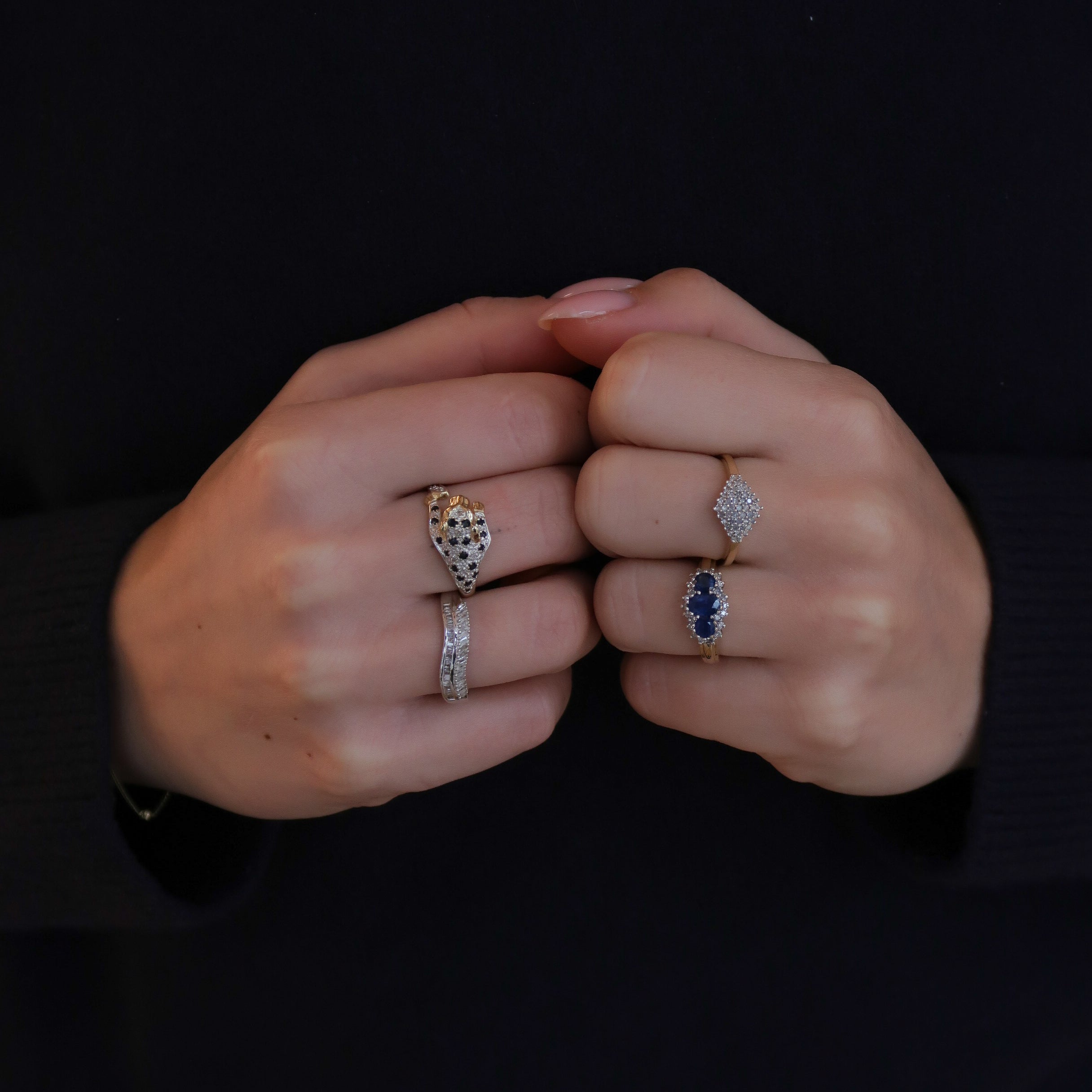 Vintage 9K Wit Baguette Diamant Ring