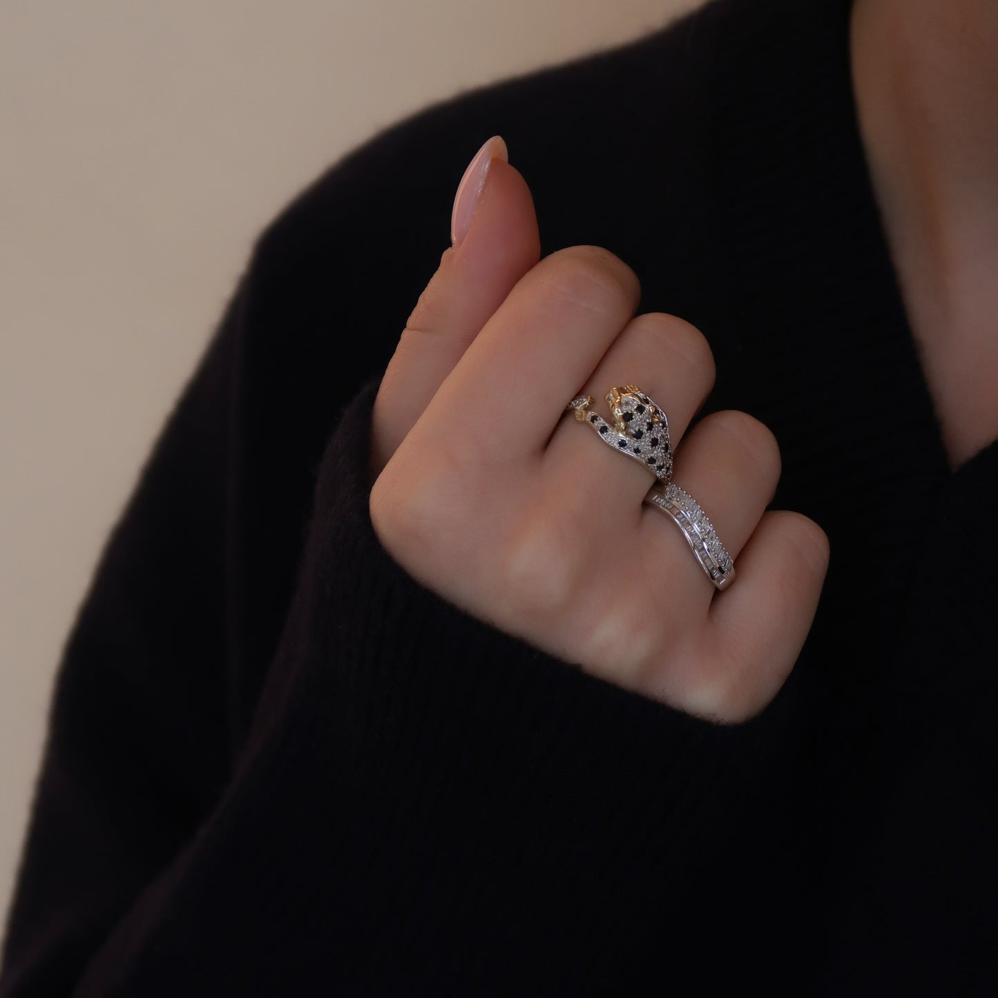 Vintage 9K Wit Baguette Diamant Ring
