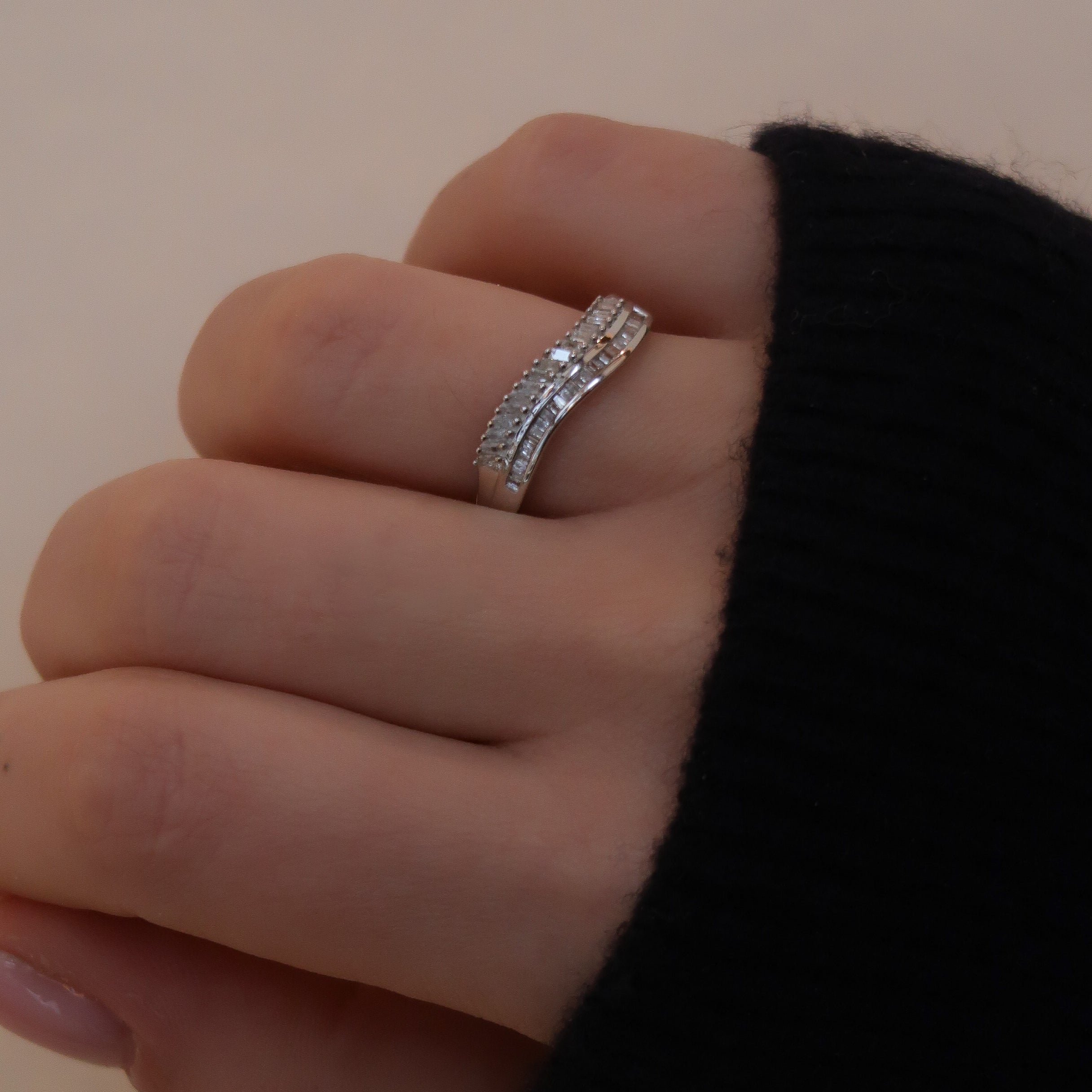 Vintage 9K Wit Baguette Diamant Ring