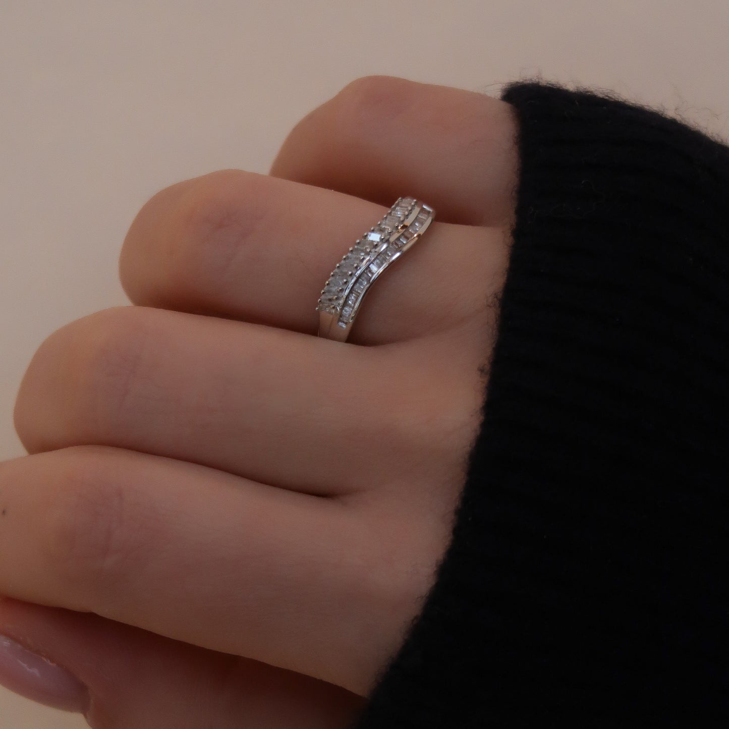 Vintage 9K Wit Baguette Diamant Ring