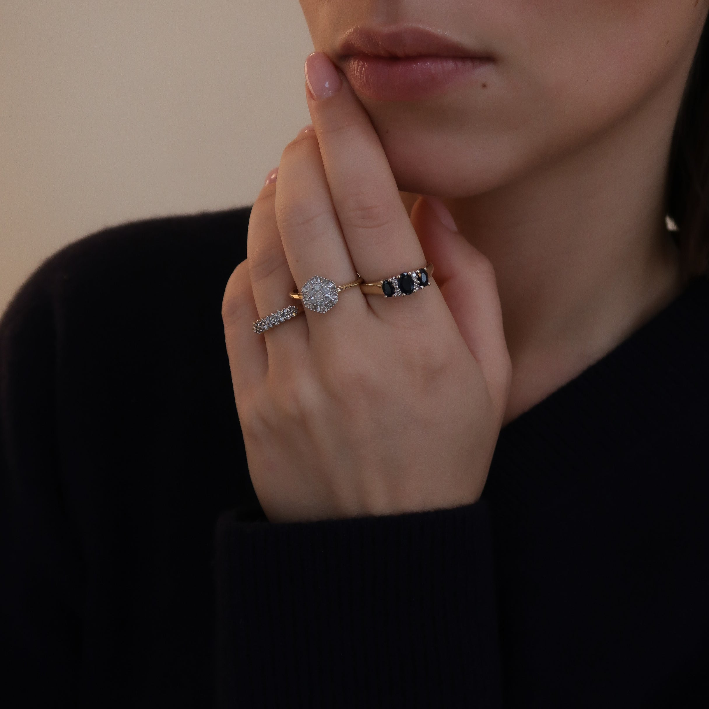 Vintage 10K Geel Diamant Cluster Ring