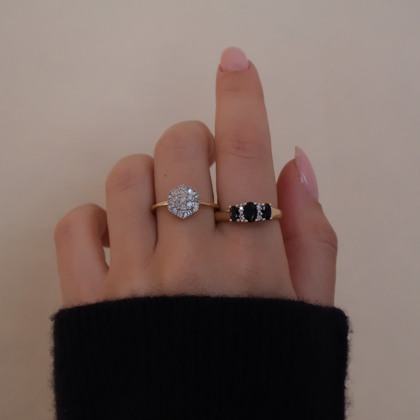 Vintage 9K Geel Saffier & Diamant Ring