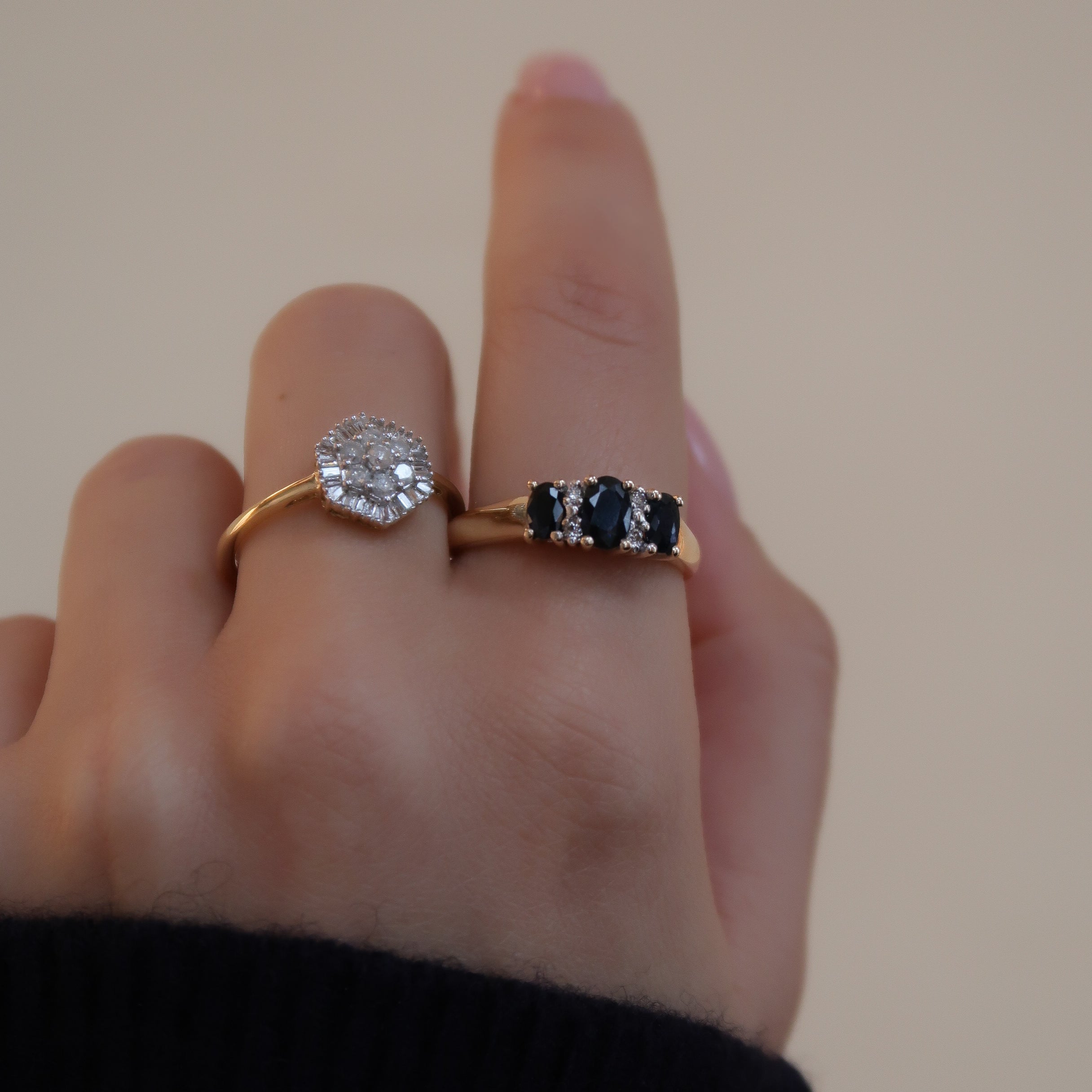 Vintage 9K Geel Saffier & Diamant Ring
