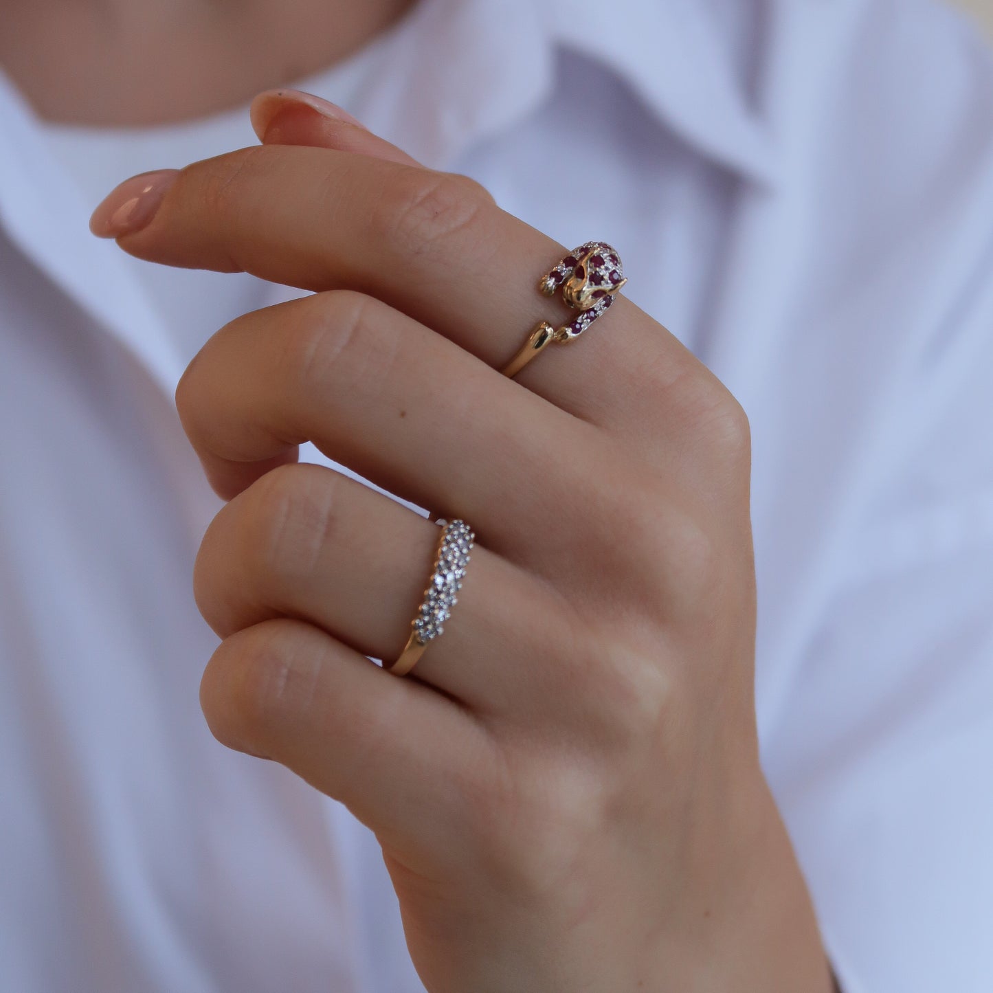 Vintage 9K Panter Diamant & Robijn Ring