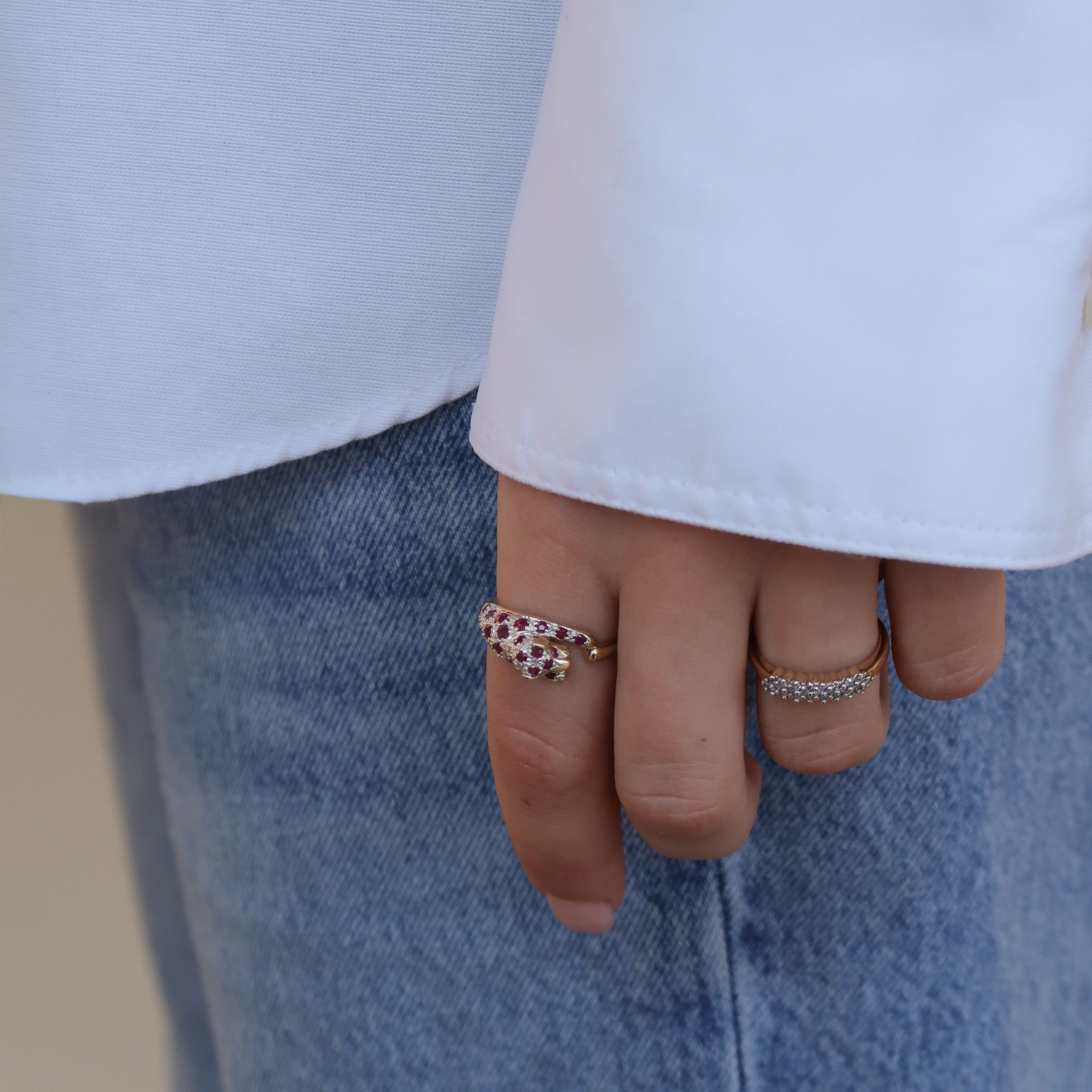 Vintage 9K Panter Diamant & Robijn Ring