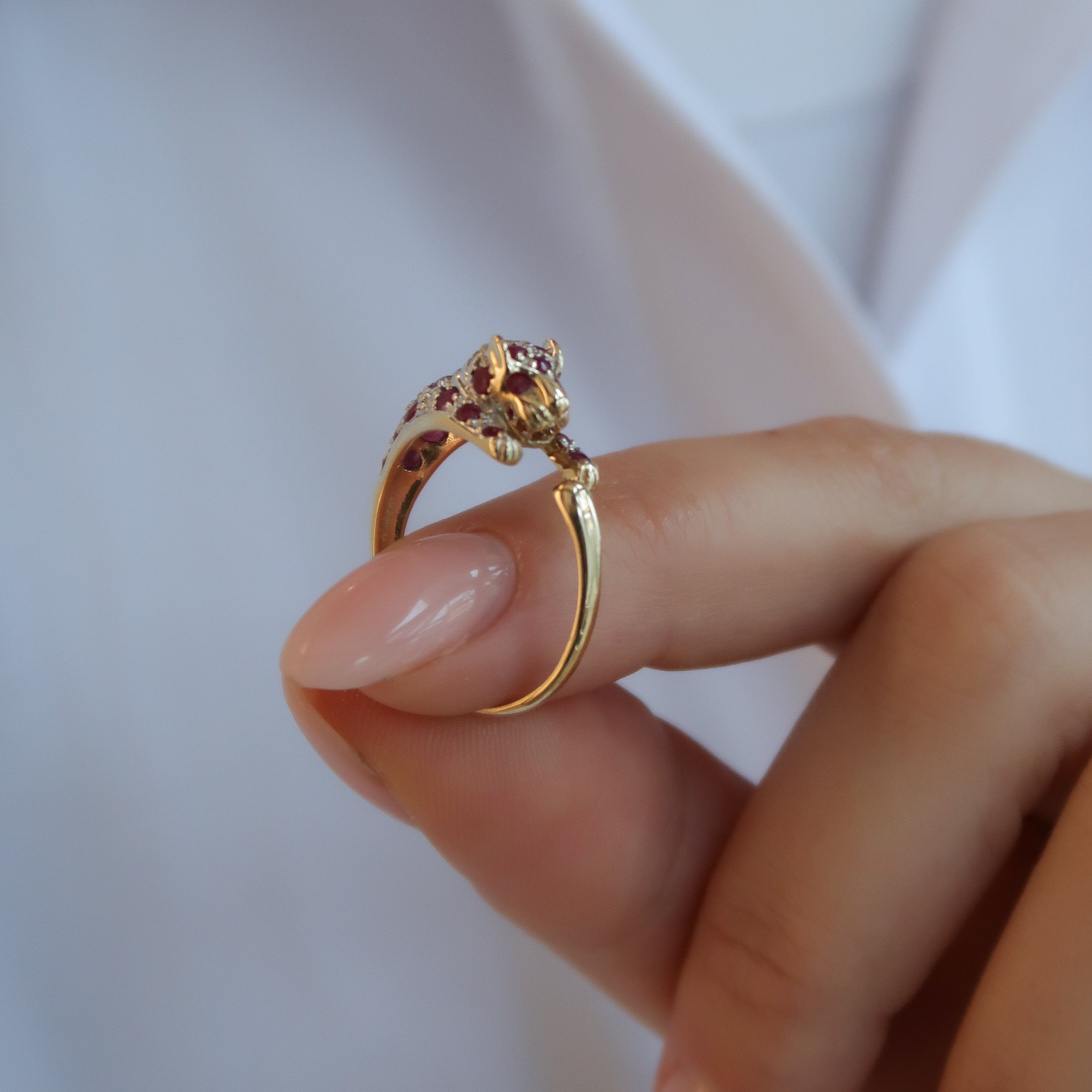 Vintage 9K Panter Diamant & Robijn Ring