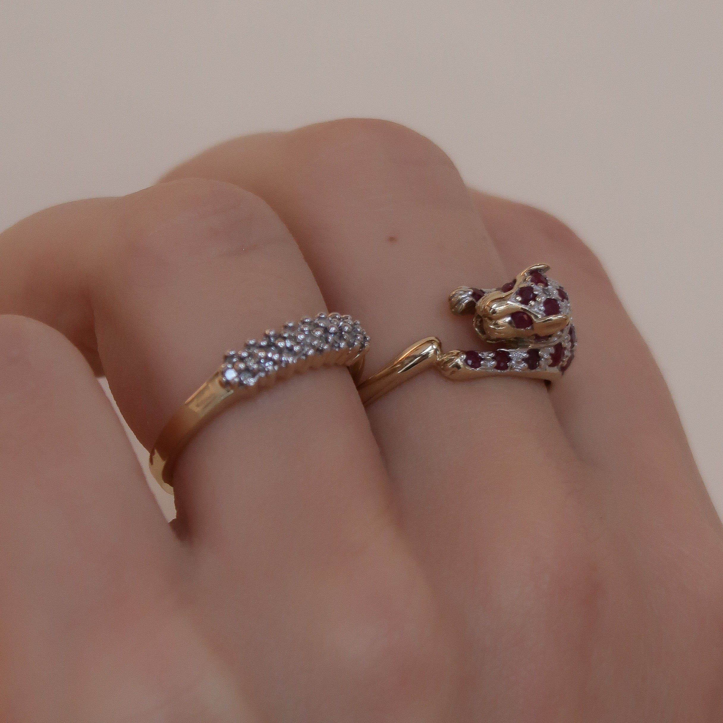Vintage 9K Panter Diamant & Robijn Ring