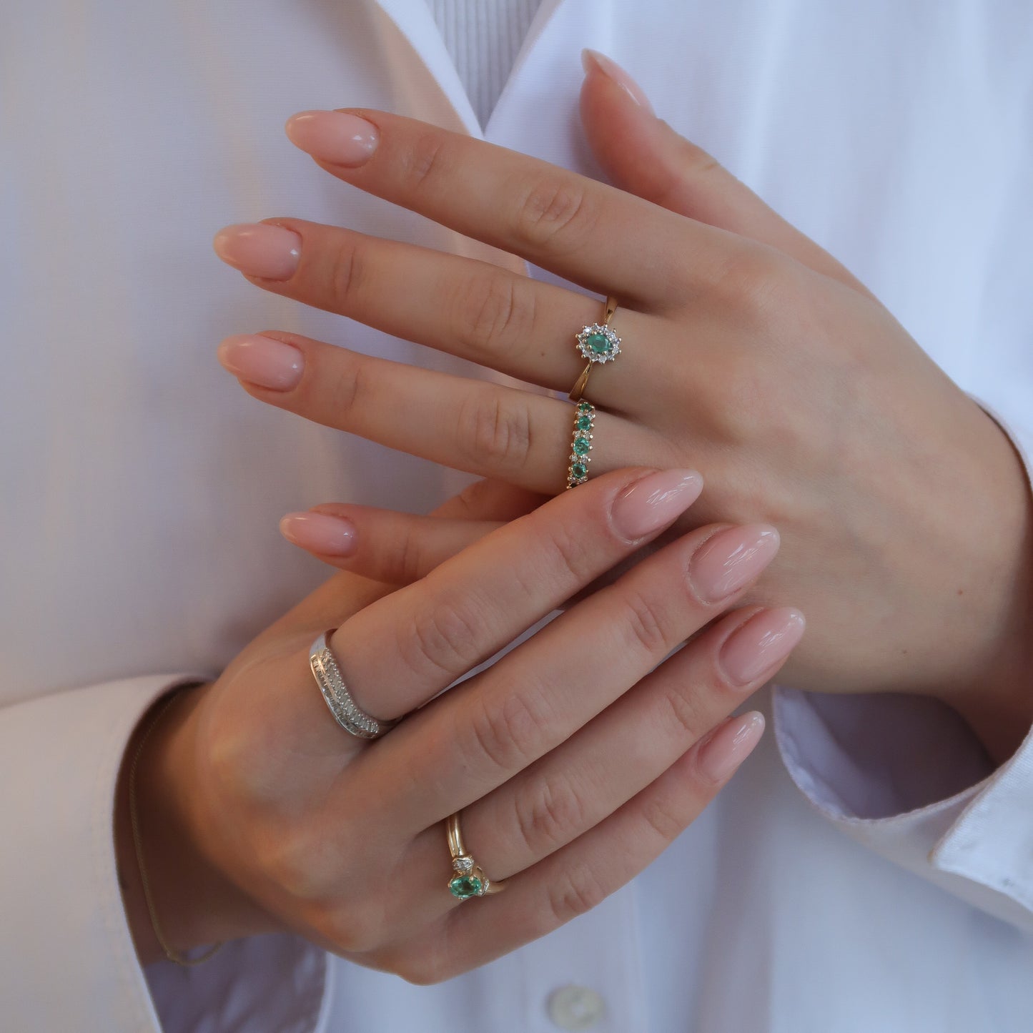 Vintage 9K Geel Smaragd & Diamant Cluster Ring