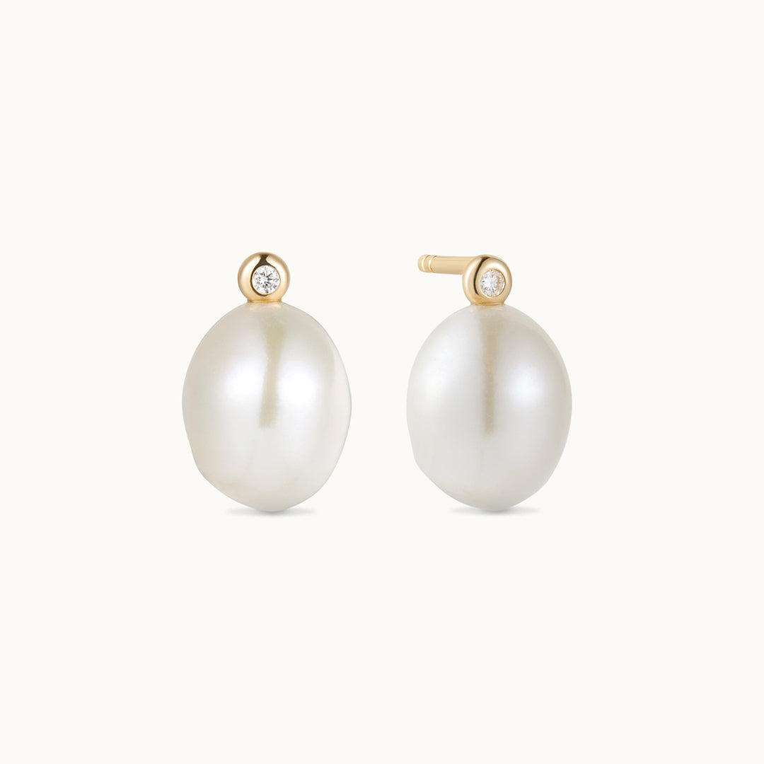 Parel & Diamant Drop 14K Oorbellen
