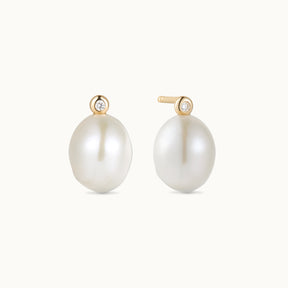 Pearl & Diamond Drop Earrings