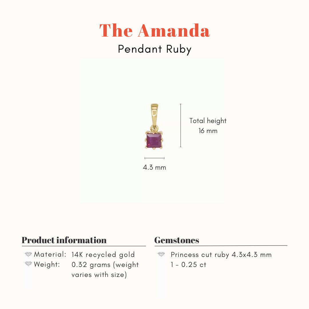 The Amanda | 14K Hanger Robijn Vierkant