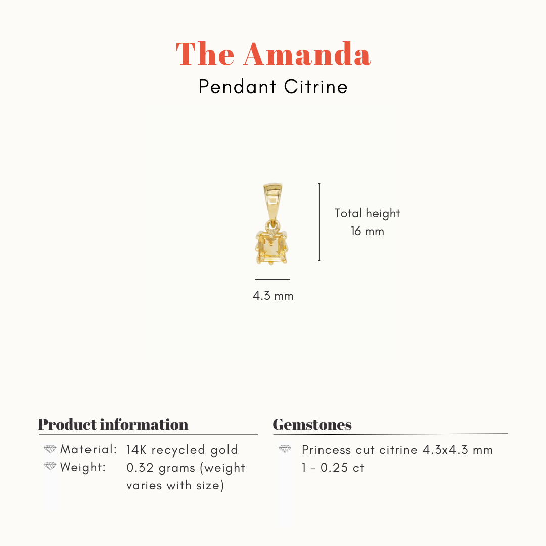 The Amanda | 14K Hanger Citrien Vierkant