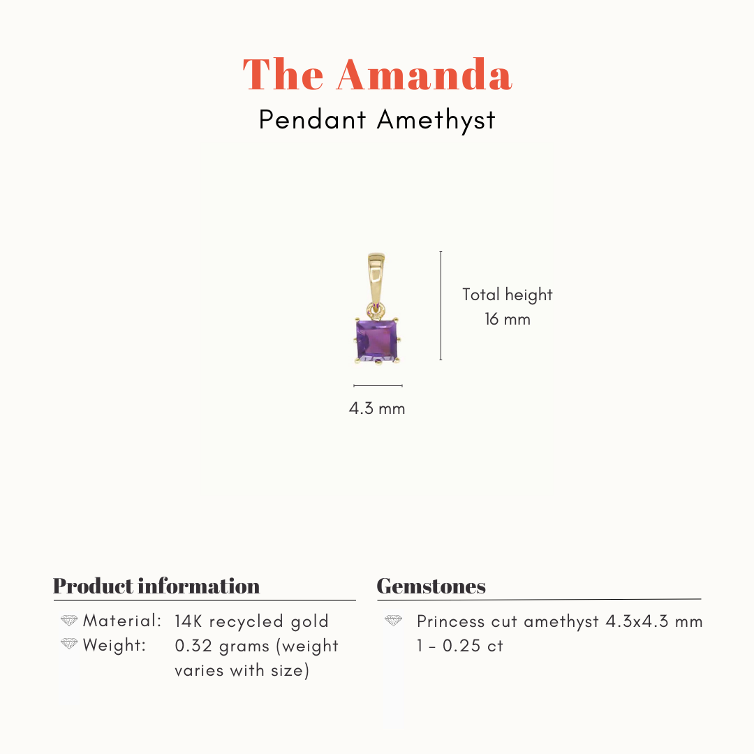 The Amanda | 14K Hanger Amethist Vierkant