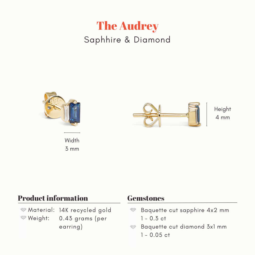 Audrey | 14K Sapphire and Diamond Baguette Studs