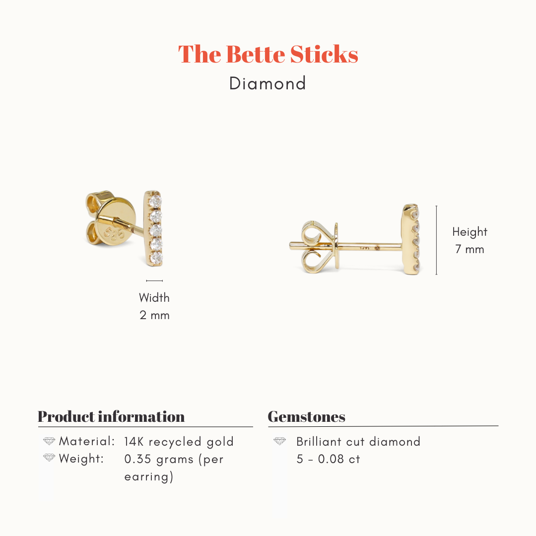 Bette | 14K Diamant Stick Studs